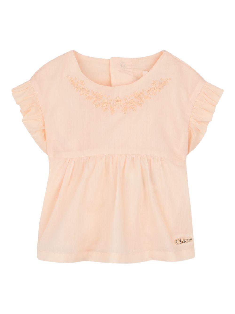 Set neonata Chloé Kids arancione pesca con ricamo e ruches C20923 440 CHLOE' KIDS