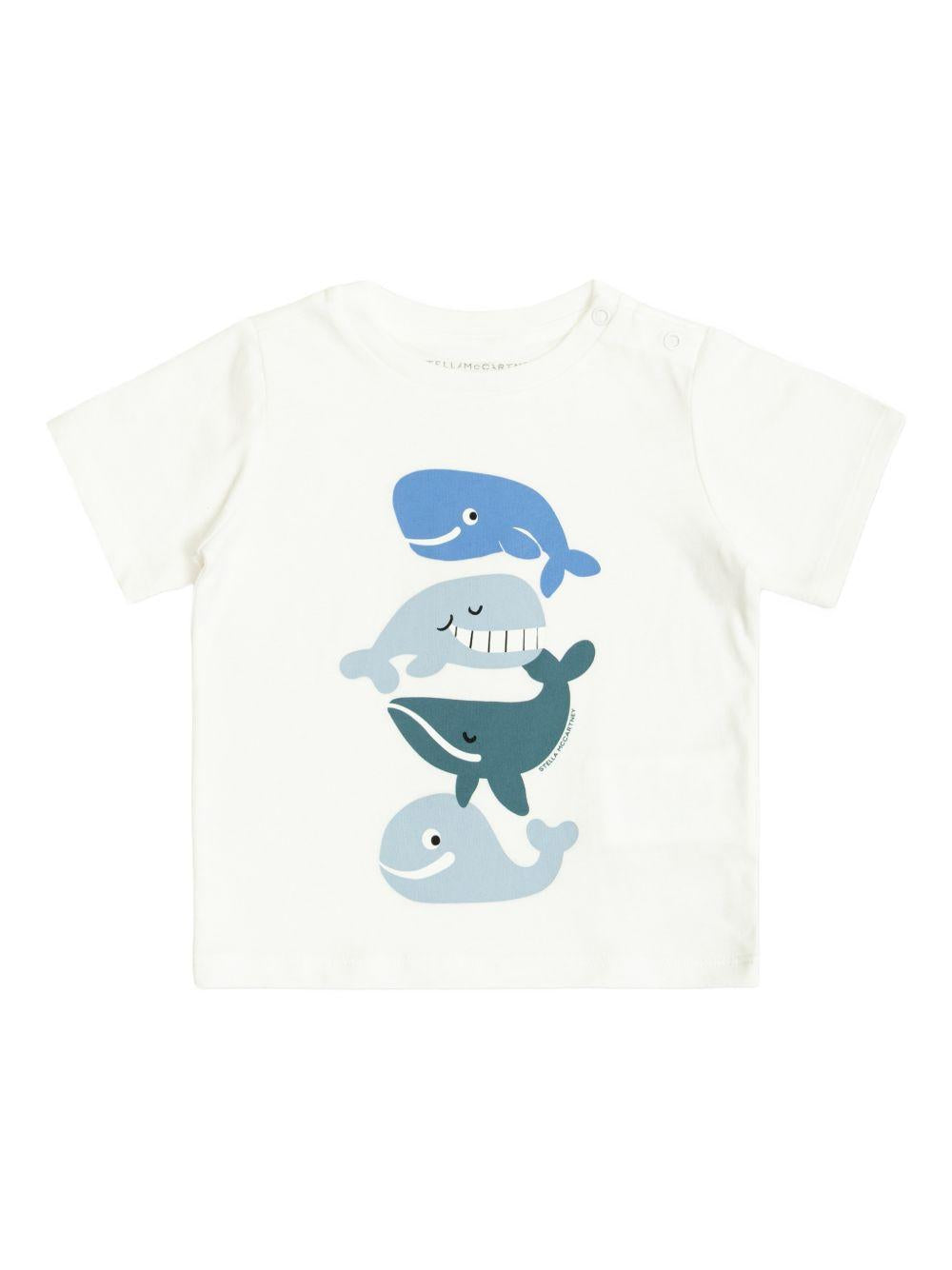 T-shirt da neonato Stella McCartney Kids bianca con stampa grafica balena TY8570 Z0434 100 STELLA McCARTNEY KIDS