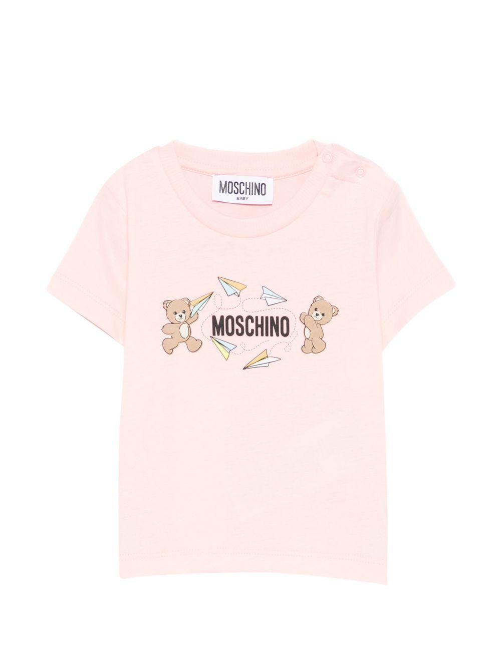 T-shirt per neonata Moschino Kids rosa con stampa Teddy sul davanti MUM04MLAA01 50209 MOSCHINO KIDS