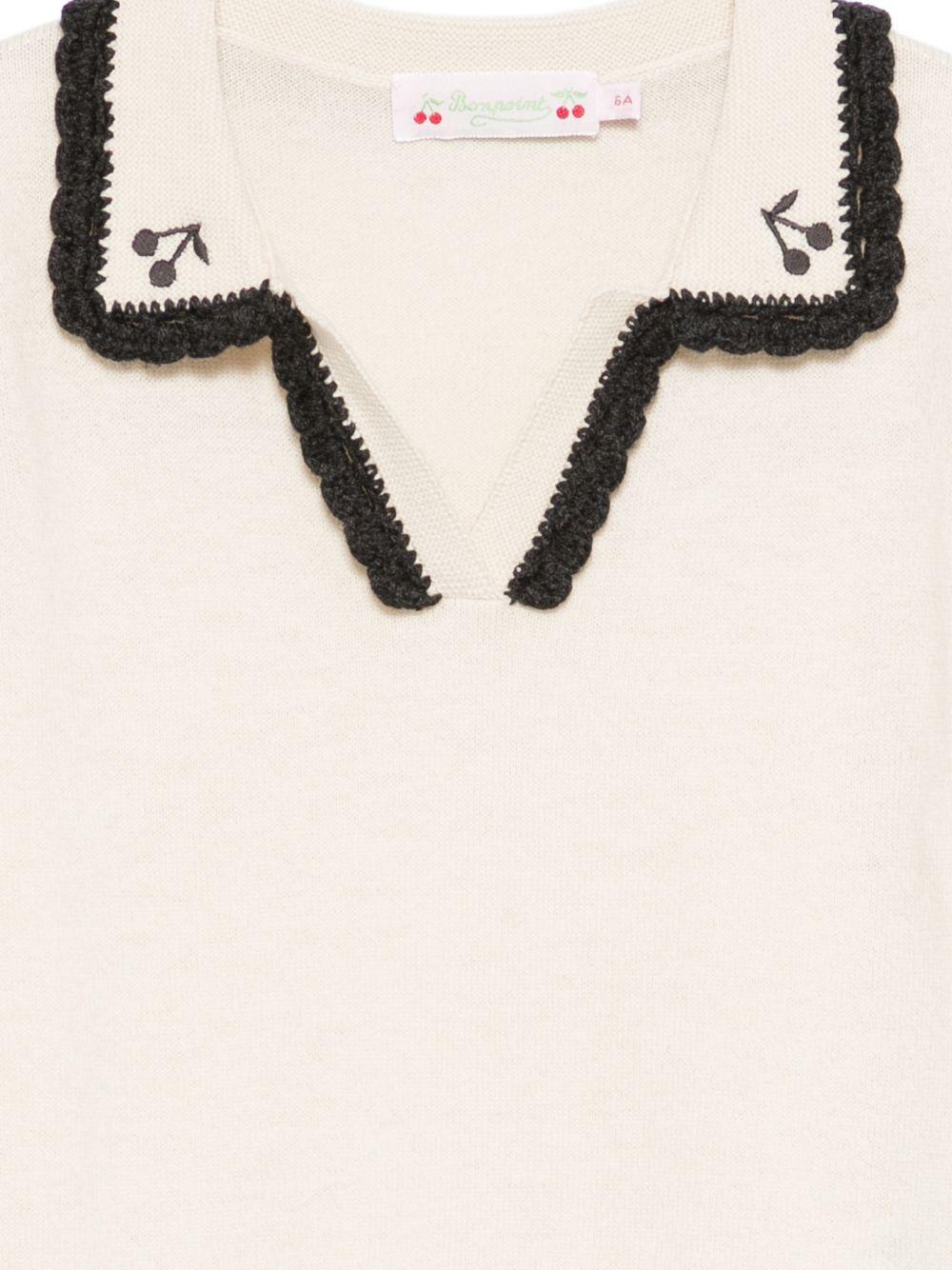 T-shirt per bambina Bonpoint beige con ricamo ciliegie S06GJUK00006 103 BONPOINT
