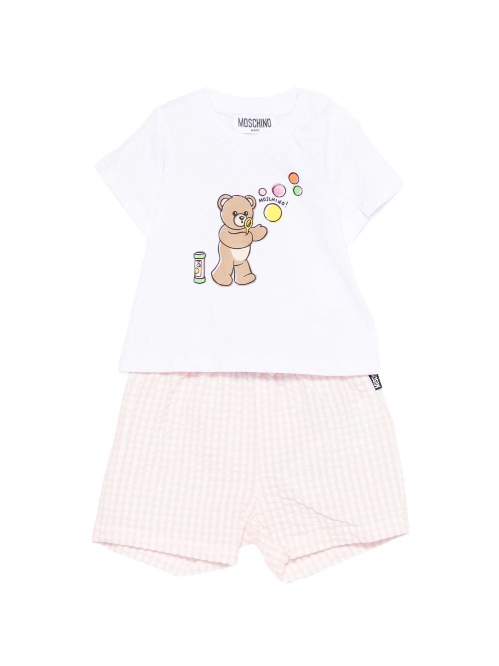 Set t-shirt e shorts per neonata Moschino Kids multicolor con stampa Teddy Bear MUG01SLZE10 82543 MOSCHINO KIDS