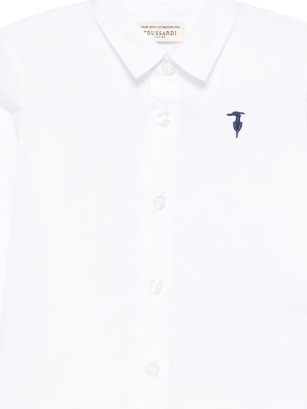 Camicia per neonato Trussardi Junior bianca con logo ricamato sul davanti TIP26145CA WHITE TRUSSARDI JUNIOR