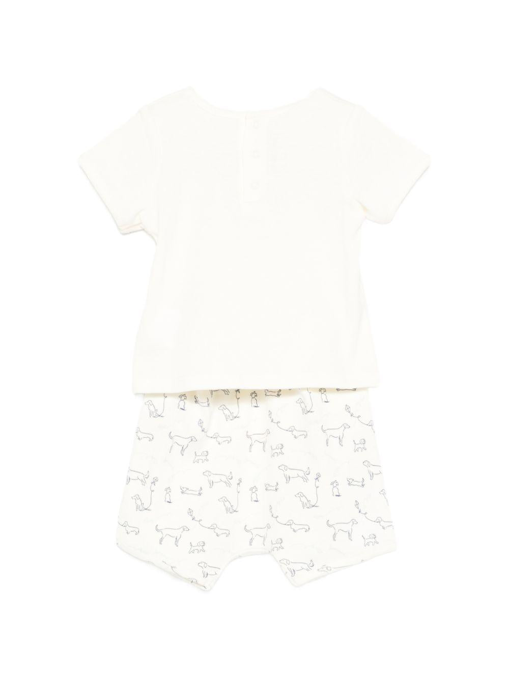 Set Fanilo t-shirt e shorts per neonati Bonpoint beige con stampa cagnolino S06ONIK00012 676 BONPOINT