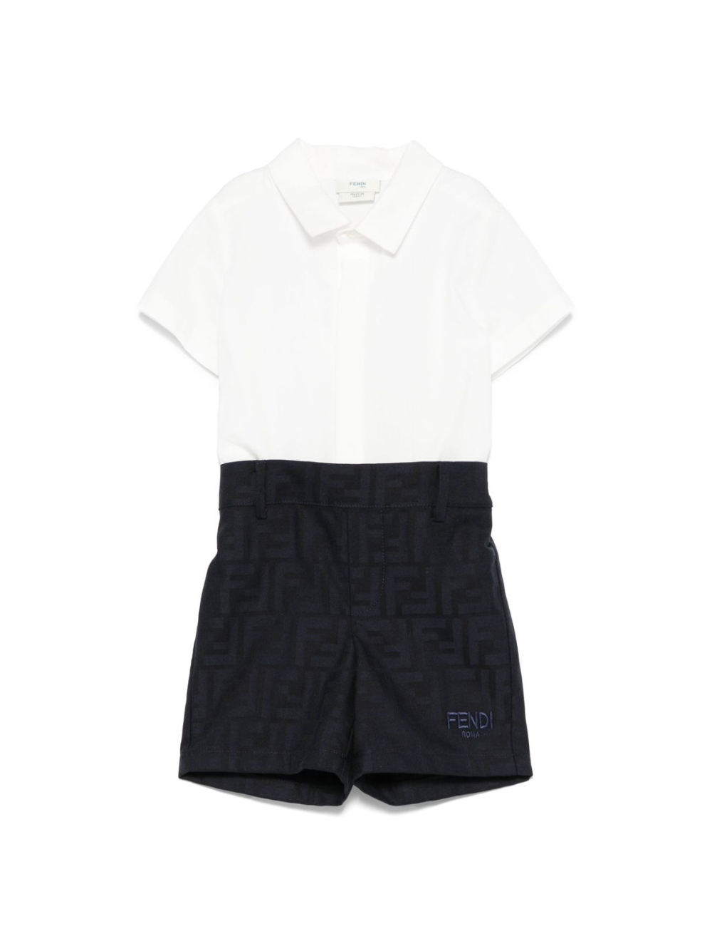 Set camicia e shorts per neonato Fendi Kids bianco a maniche corte BML158 AS64 F1I11 FENDI KIDS