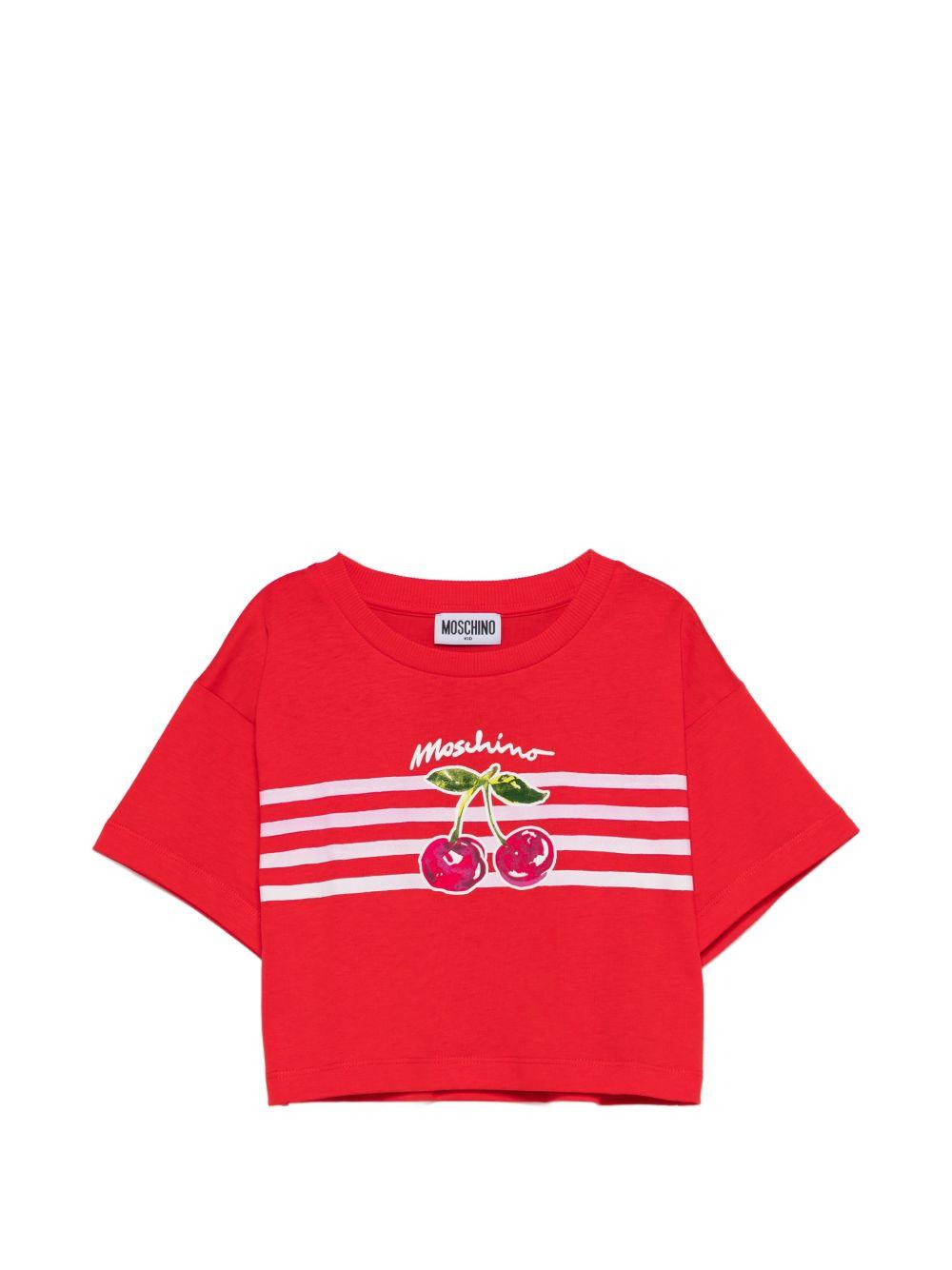 T-shirt per bambina Moschino Kids rossa con stampa ciliegie HDM06YLAA02 50109 MOSCHINO KIDS