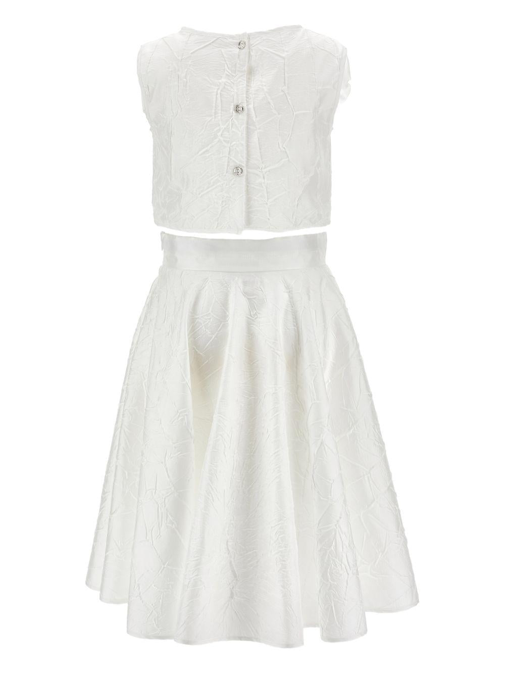 Set per bambina top e gonna Monnalisa bianca con applicazioni a fiore 71G501 7305 0001 MONNALISA