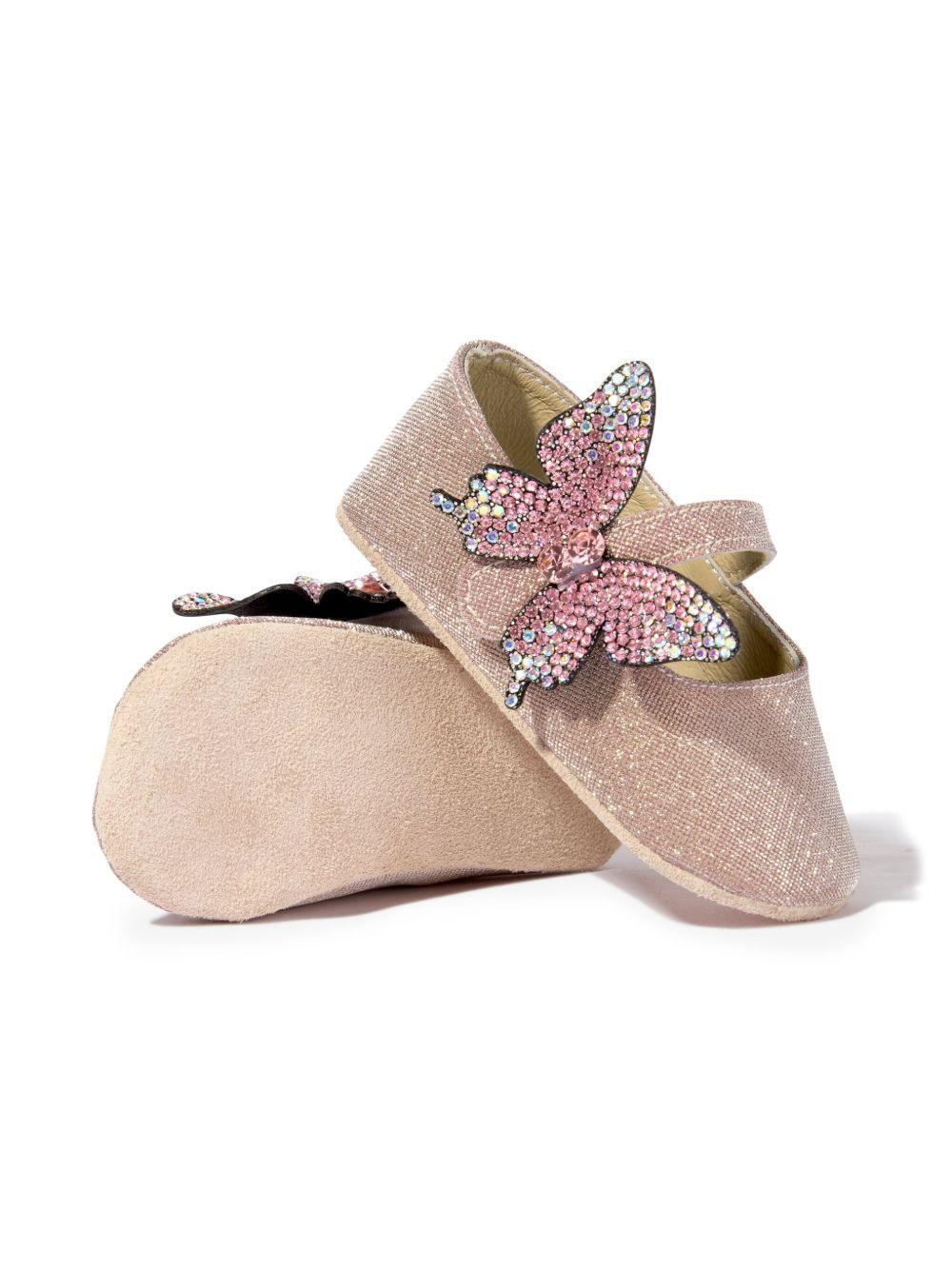 Ballerine per neonata BabyWalker rosa con glitter e decorazione a farfalla PB1644 DUSTY PINK BABYWALKER