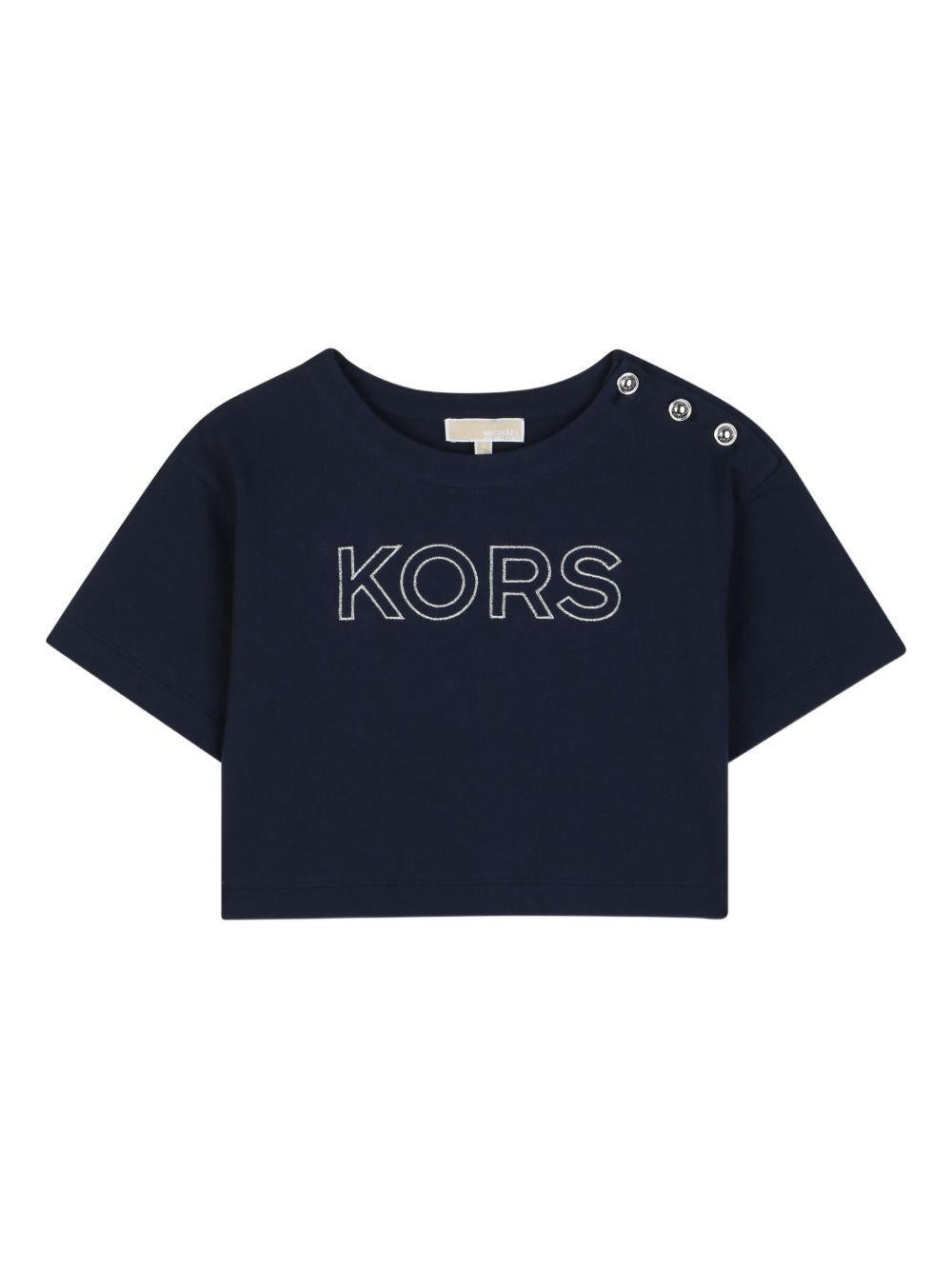 T-shirt per bambina Michael Kors Kids blu con bottoni sulla spalla R30605 849 MICHAEL KORS KIDS