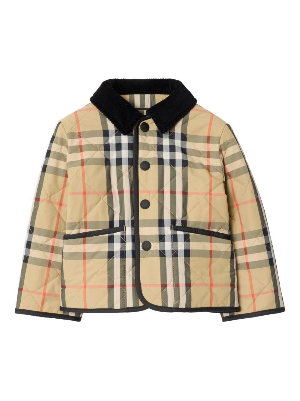 Giacca trapuntata per neonato Burberry Kids beige a quadri con tasche laterali 8111331 B9368 BURBERRY KIDS