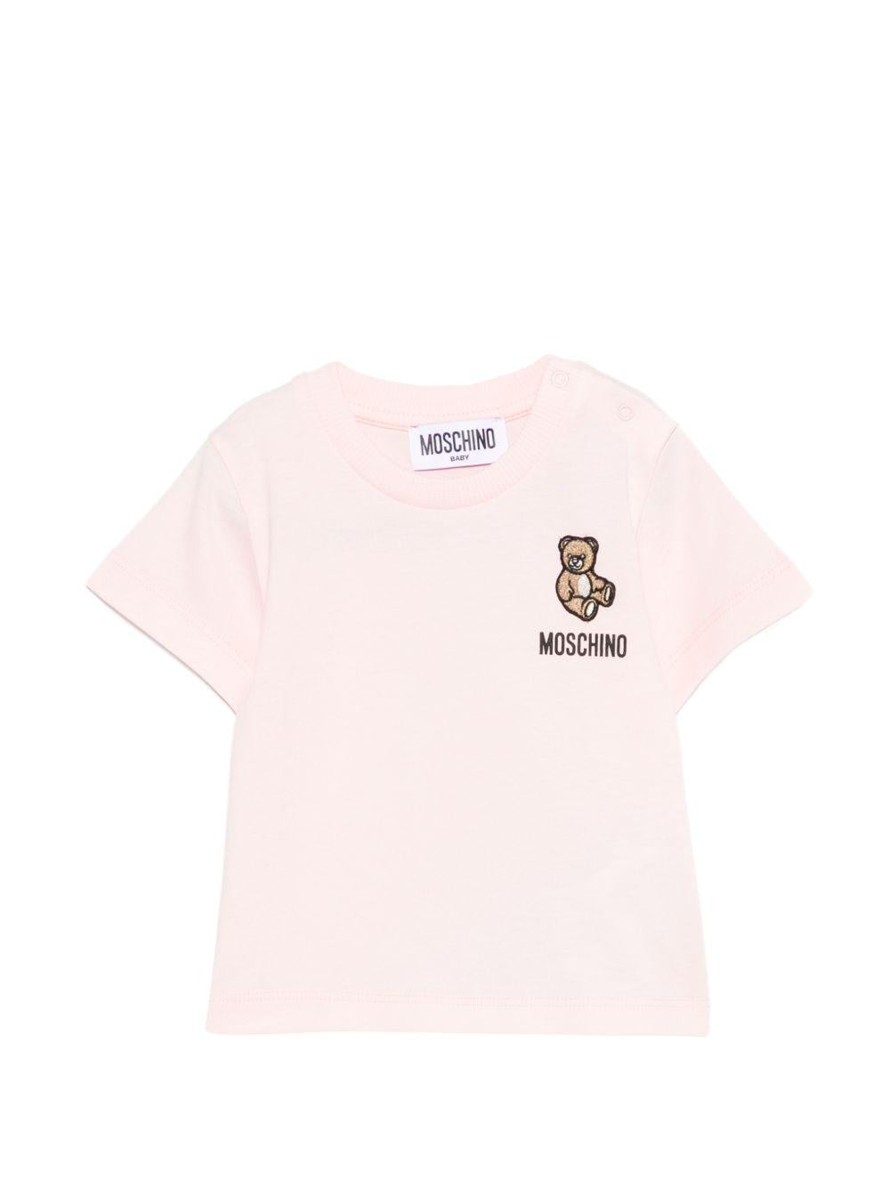 T-shirt per neonata Moschino Kids rosa con ricamo orsetto MUM04TLAA02 50209 MOSCHINO KIDS