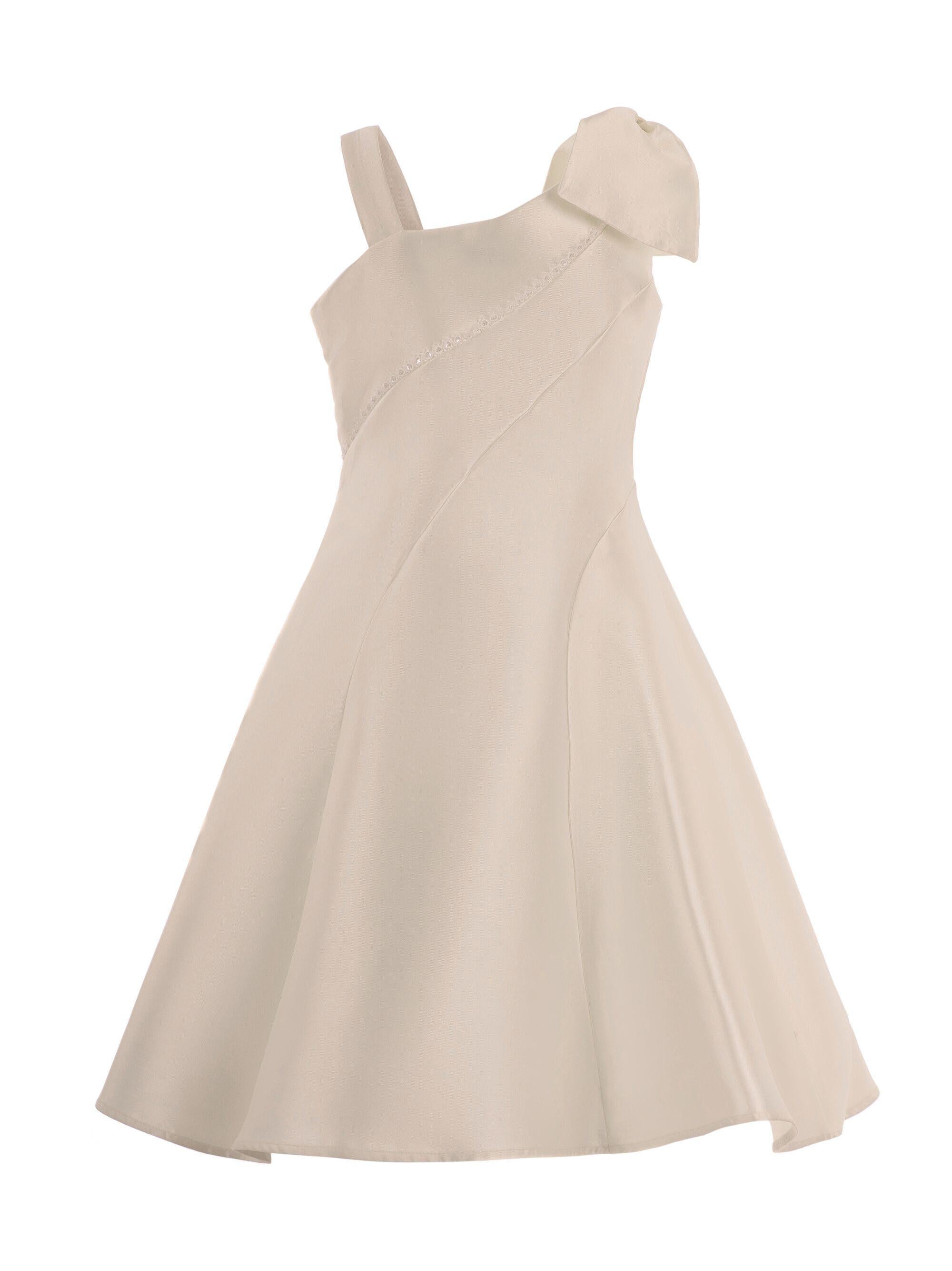 Abito per bambina Monnalisa beige monospalla con fiocco 71G901 7304 0092 MONNALISA