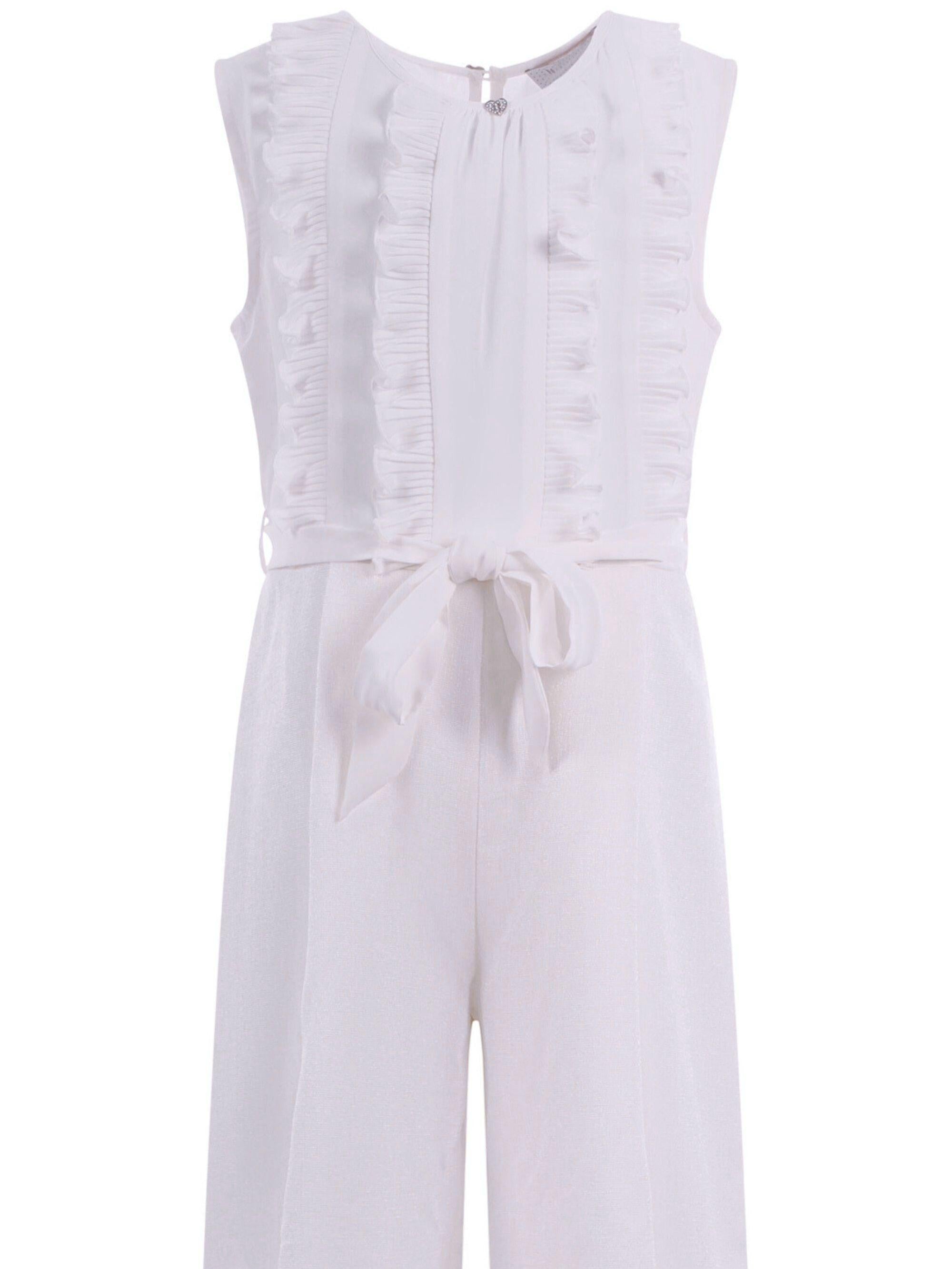 Abito modello tuta per bambina Monnalisa bianca con ruches e cintura 71G200 7124 0001 MONNALISA