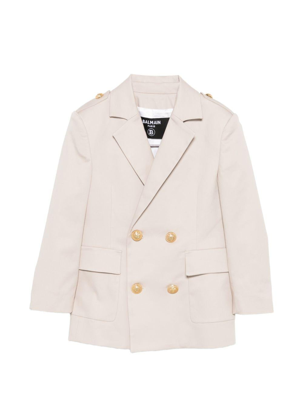 Blazer doppiopetto per bambino Balmain Kids beige con dettaglio bottoni color oro BY2P64 G0197 107 BALMAIN KIDS