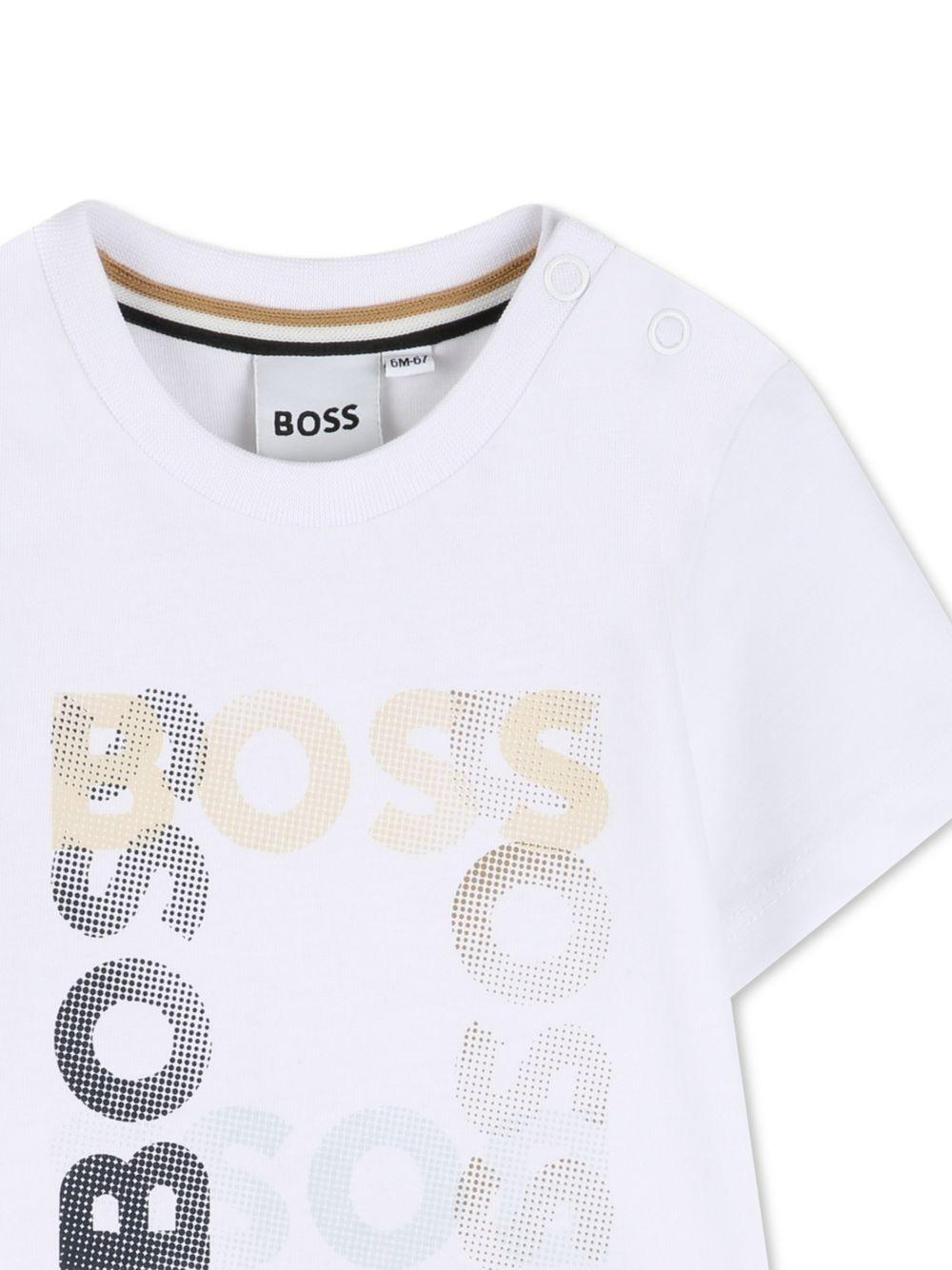 T-shirt per neonato Boss Kids bianca con stampa logo sul davanti J52882 10P BOSS KIDS