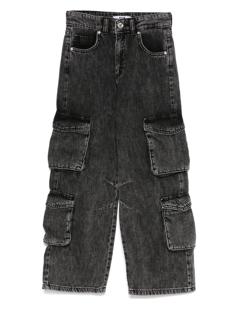 MSGM Kids black cargo jeans for boys with side pockets Offer Price