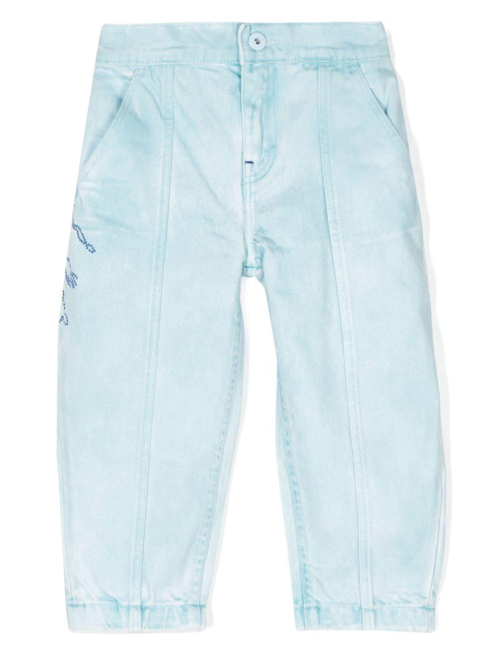 Jeans con motivo cavaliere equestre per bambina Burberry Kids azzurro con vita elasticizzata sul retro - Rubino Kids