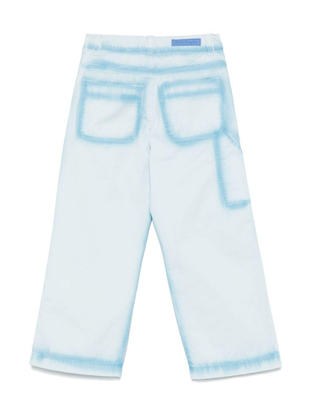 Jeans dritti con effetto vernice per bambino Palm Angels Kids azzurro con passanti - Rubino Kids