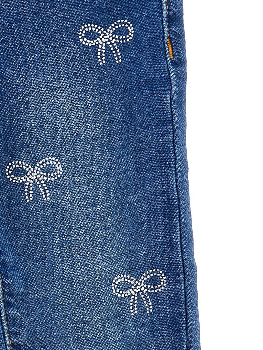 Jeans dritti per neonata Monnalisa in denim con stampa con fiocco - Rubino Kids