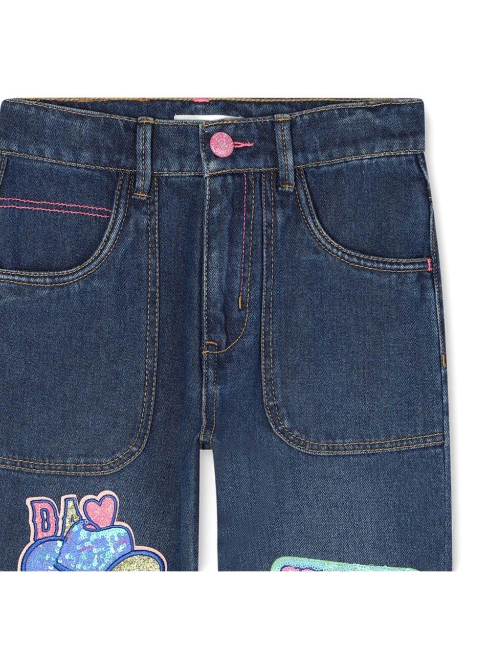 Jeans per bambina Billieblush in denim con applicazione - Rubino Kids