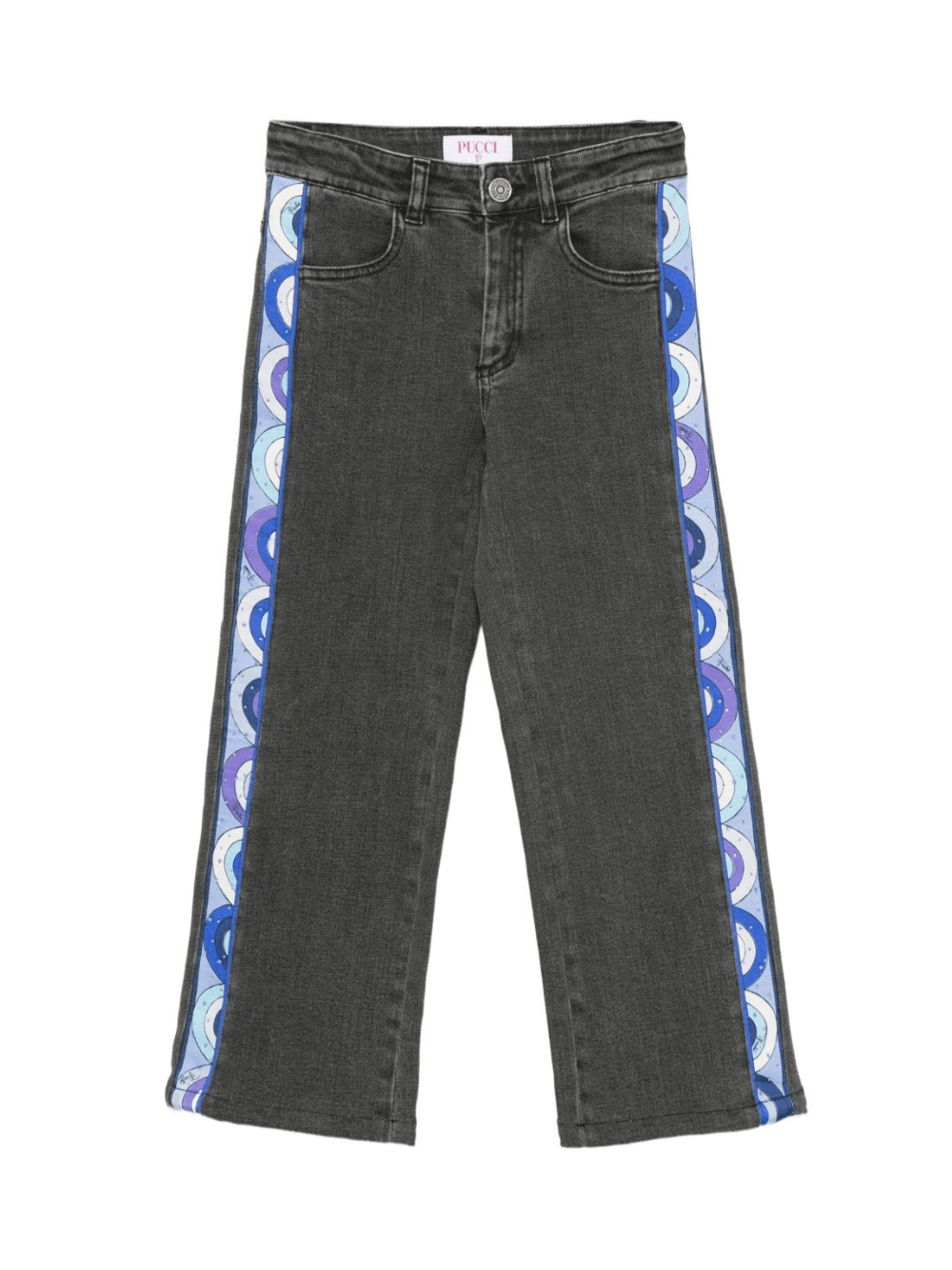 Jeans per bambina Emilio Pucci Junior in denim nero con stampa a righe laterali - Rubino Kids