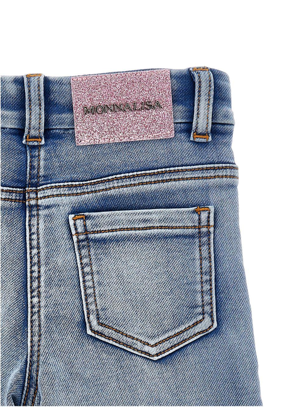 Jeans per bambina Monnalisa in denim con ricamo a fiori - Rubino Kids