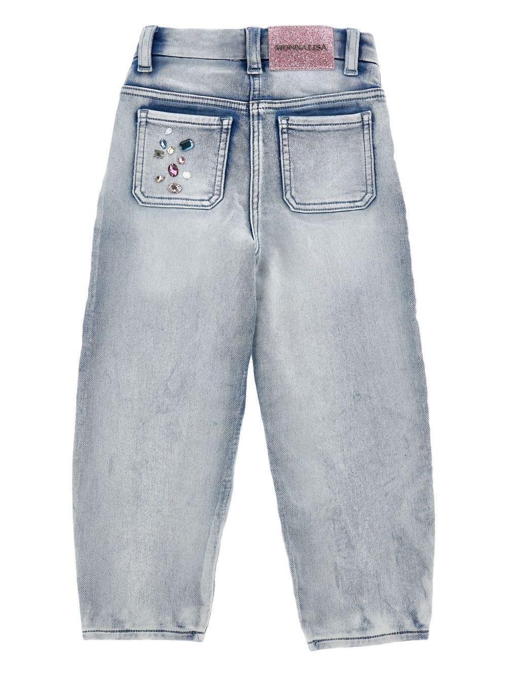Jeans per bambina Monnalisa x Disney in denim con gemme Stitch - Rubino Kids