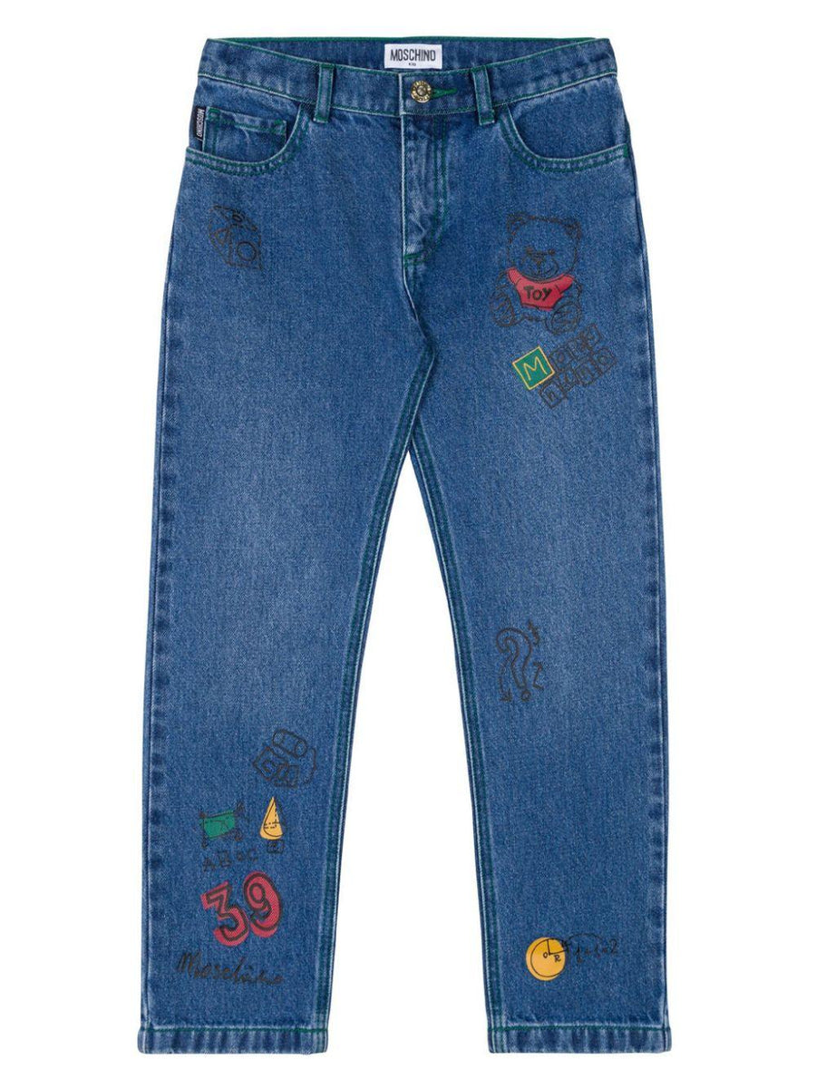 MOSCHINO KIDS Teddy Bear Print Jeans Sale Price
