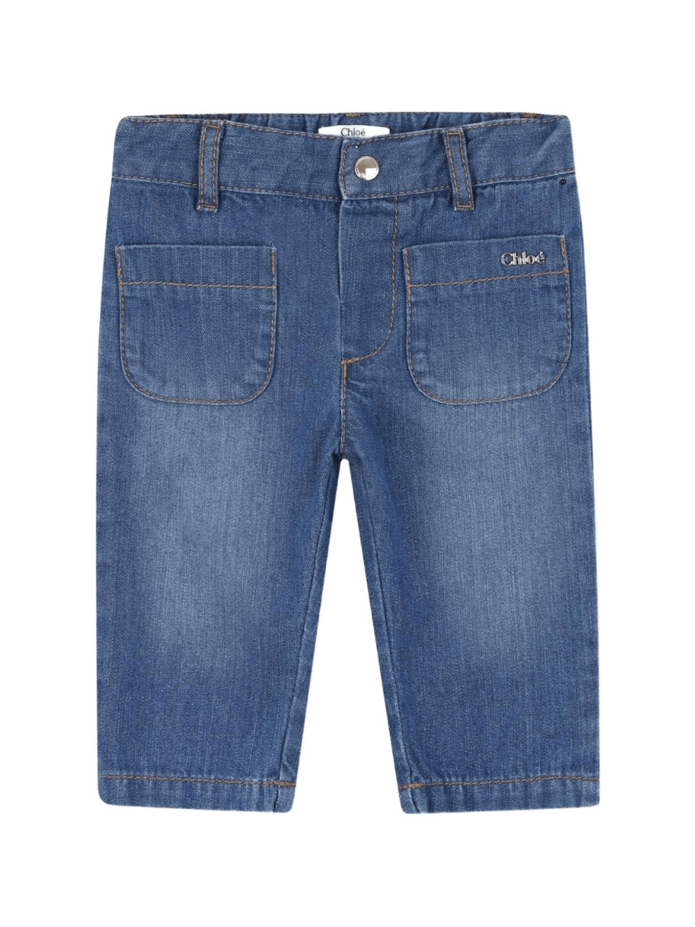 Jeans per neonata Chloé Kids denim con due tasche frontali - Rubino Kids