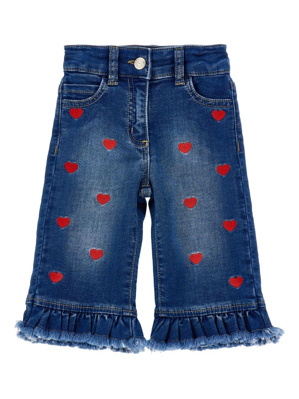 Jeans per neonata Monnalisa denim con motivo a cuori - Rubino Kids