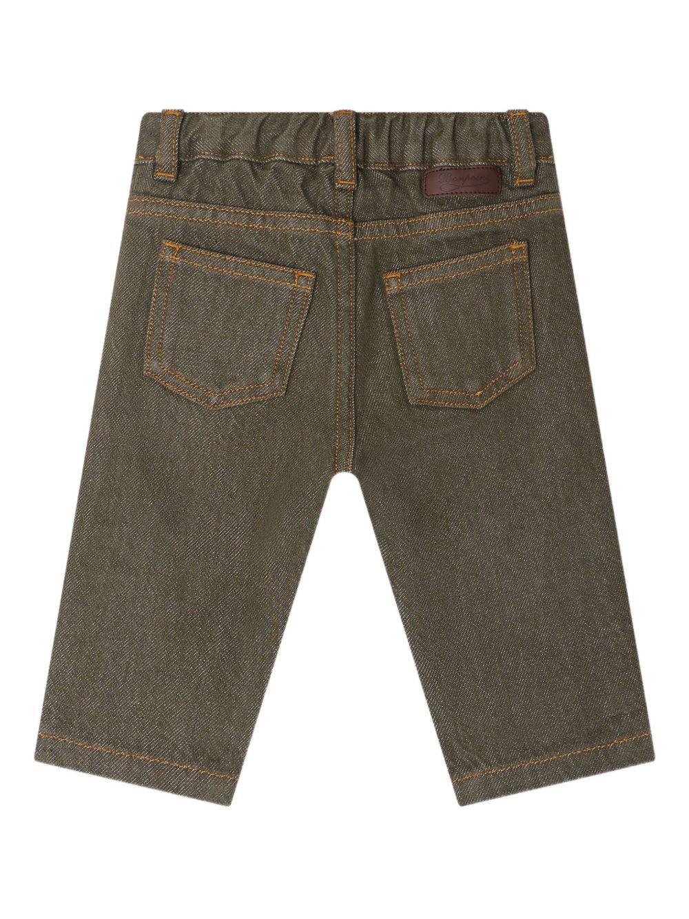 Jeans per neonato Bonpoint Jeliott verde con cuciture arancioni - Rubino Kids