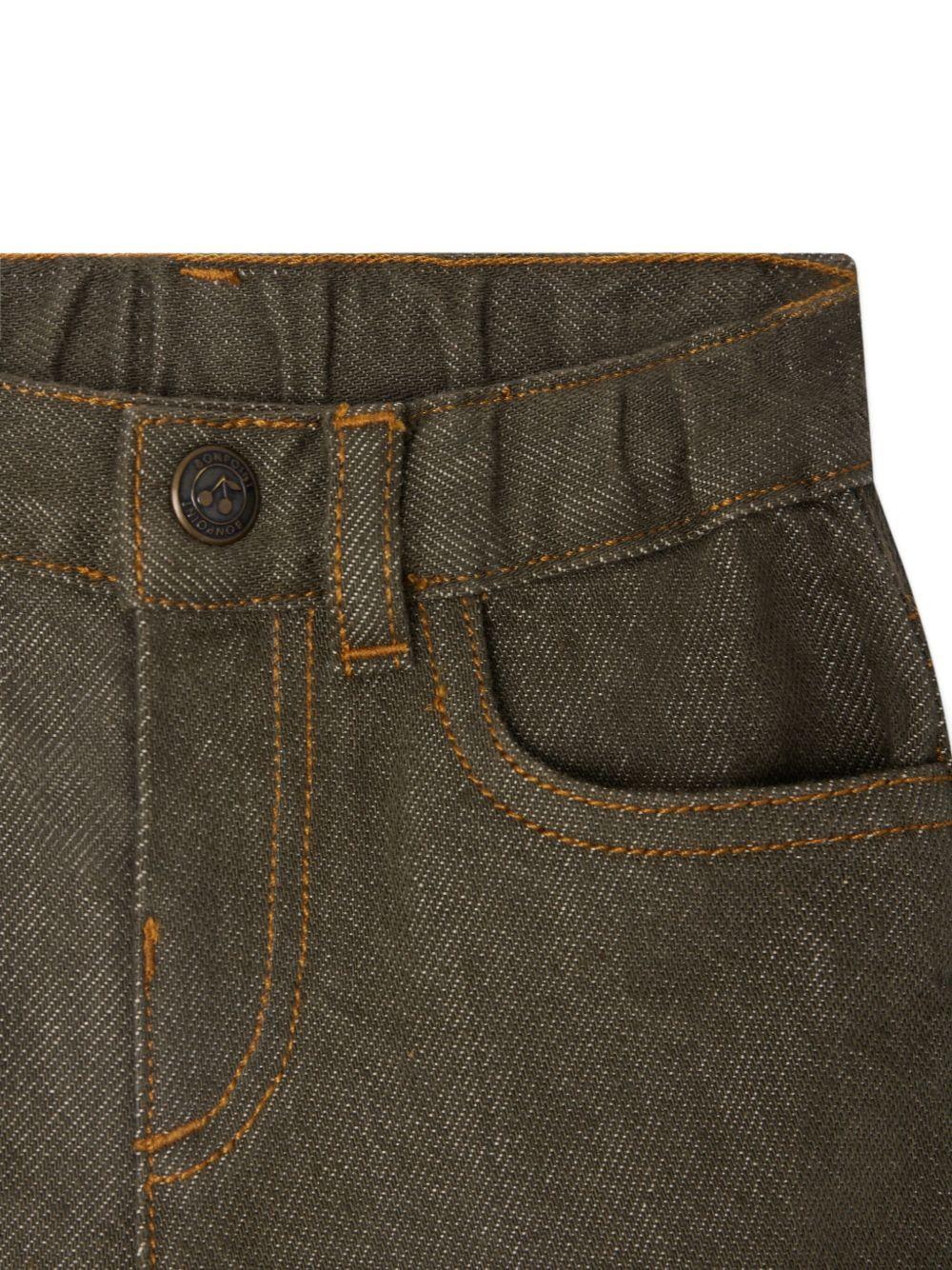 Jeans per neonato Bonpoint Jeliott verde con cuciture arancioni - Rubino Kids