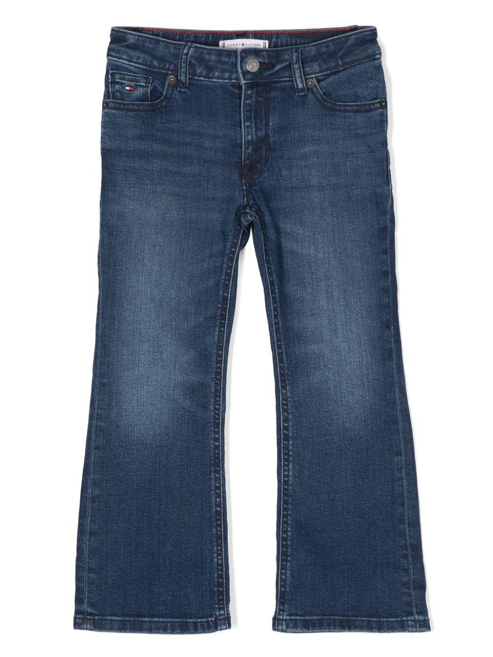 Jeans svasati con ricamo per bambina Tommy Hilfiger Junior blu con passanti - Rubino Kids
