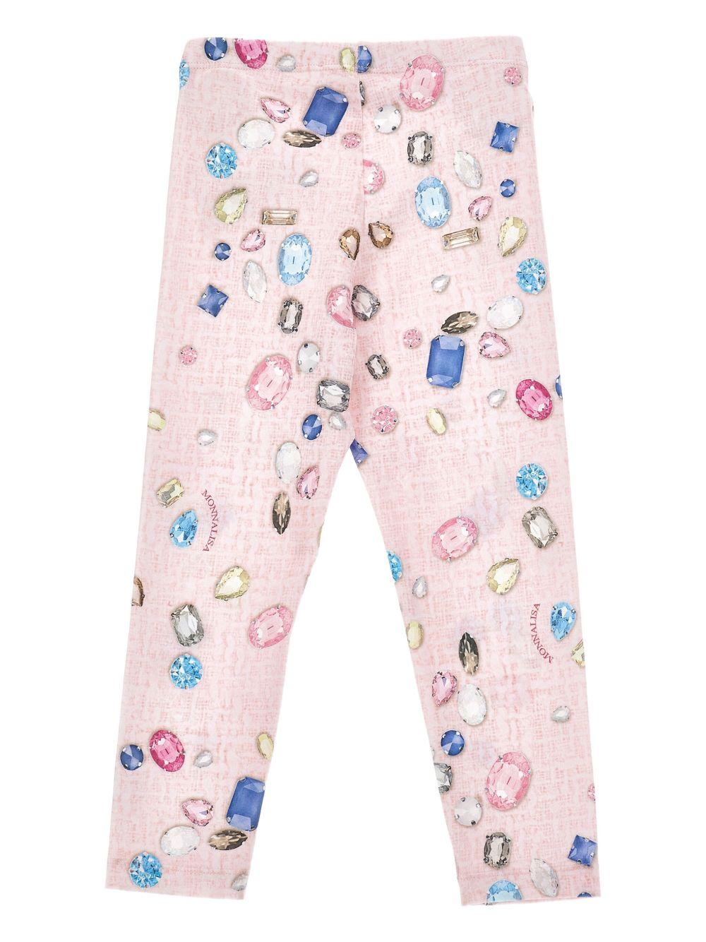 Leggings per bambina Stitch Disney x Monnalisa rosa con stampa gemme - Rubino Kids