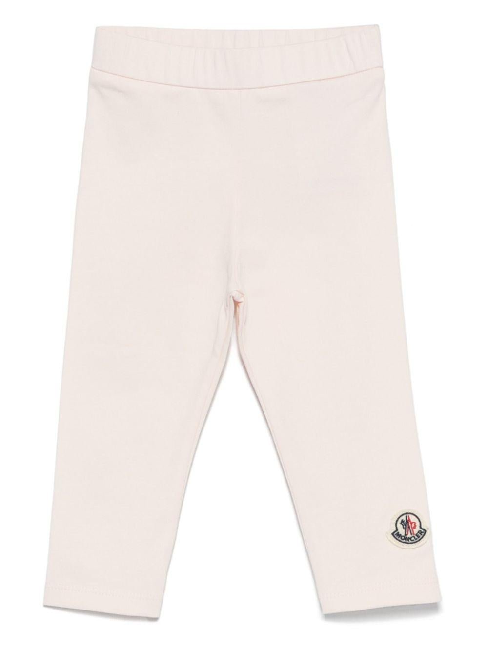 Leggings per neonata Moncler Enfant rosa con applicazione logo sulla gamba - Rubino Kids