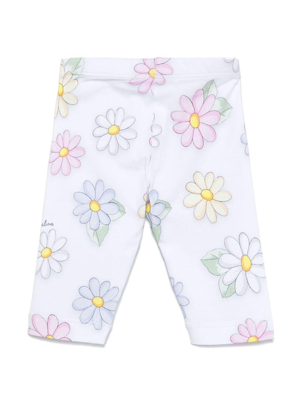 Leggings per neonata Monnalisa bianco con stampa floreale - Rubino Kids