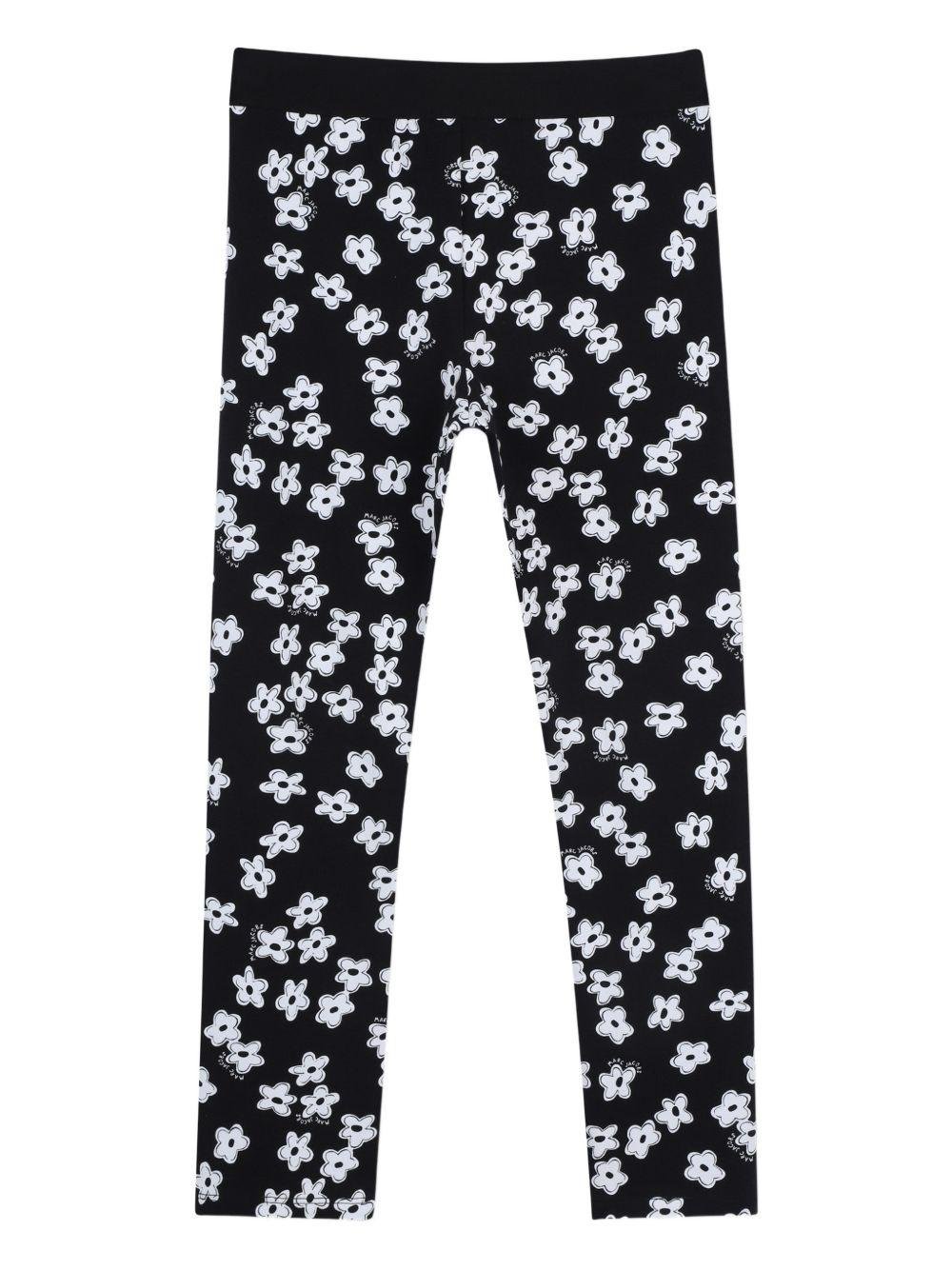 Leggins per bambina The Marc Jacobs Kids neri con stampa a fiori all - over - Rubino Kids
