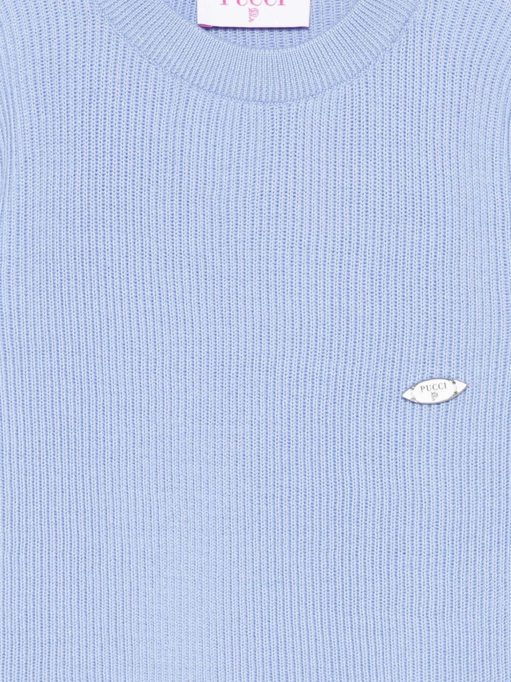 Maglia per bambina Emilio Pucci Junior azzurro con motivo a coste - Rubino Kids