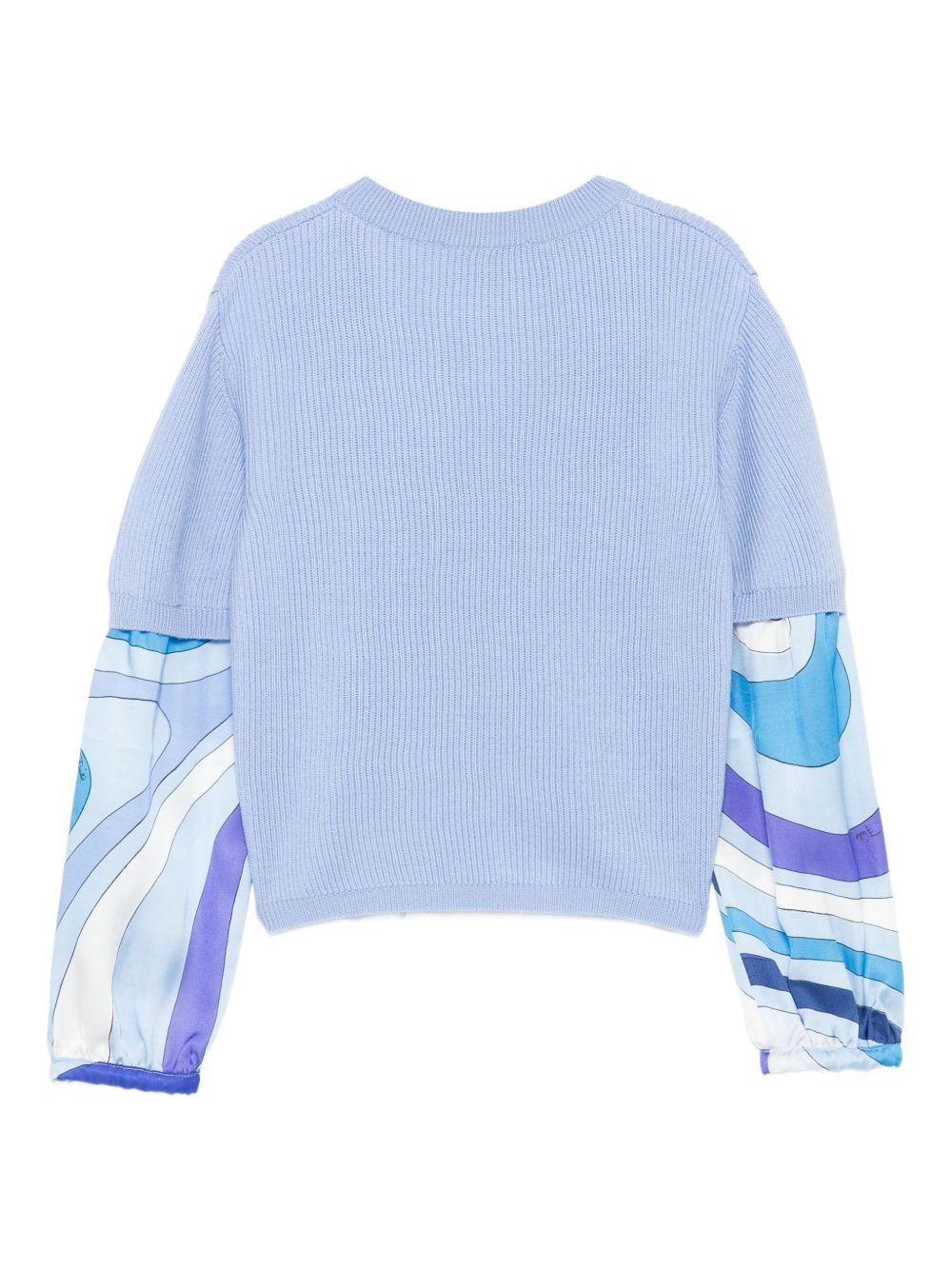 Maglia per bambina Emilio Pucci Junior azzurro con motivo a coste - Rubino Kids