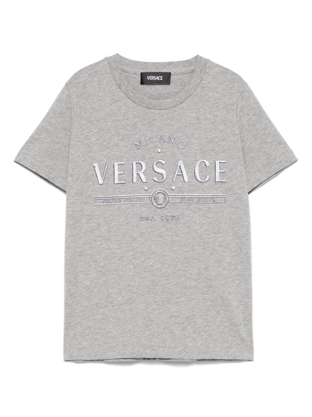Maglietta con logo Versace per bambino Versace Kids grigio con girocollo - Rubino Kids