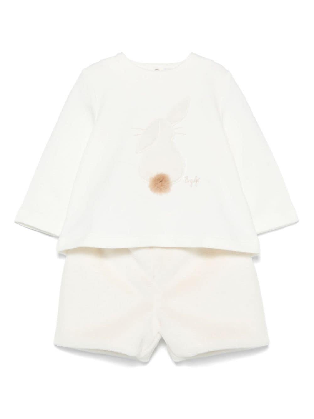 Maglietta e shorts per neonata Il Gufo bianco con stampa e motivo coniglio sul davanti - Rubino Kids