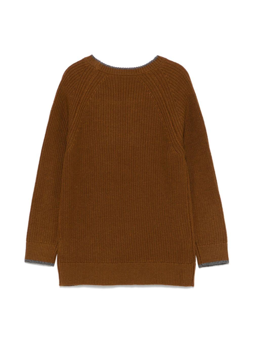 Maglione a coste per bambino Paolo Pecora Kids marrone con logo laterale - Rubino Kids