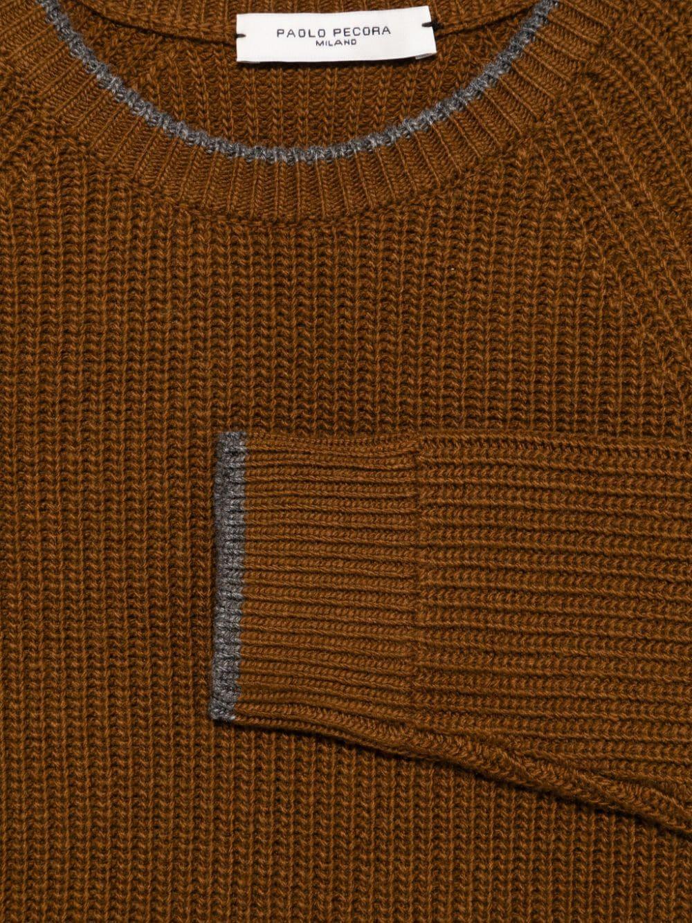 Maglione a coste per bambino Paolo Pecora Kids marrone con logo laterale - Rubino Kids