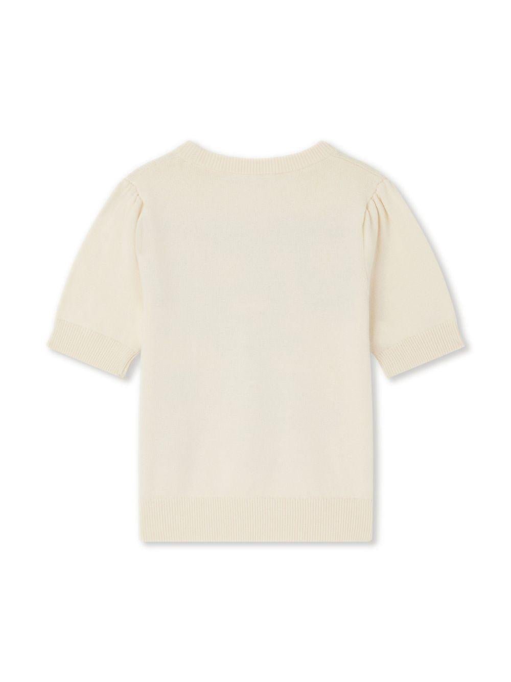 Maglione a maniche corte Elvira per bambina Bonpoint beige con scollo rotondo - Rubino Kids