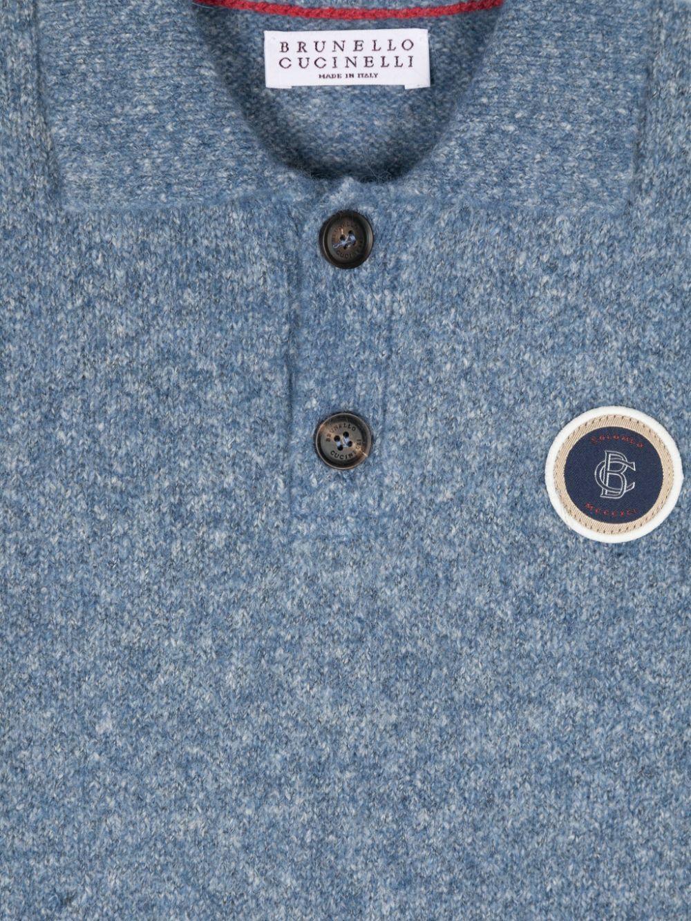 Maglione con applicazione per bambino Brunello Cucinelli Kids blu con rifinitura a coste - Rubino Kids