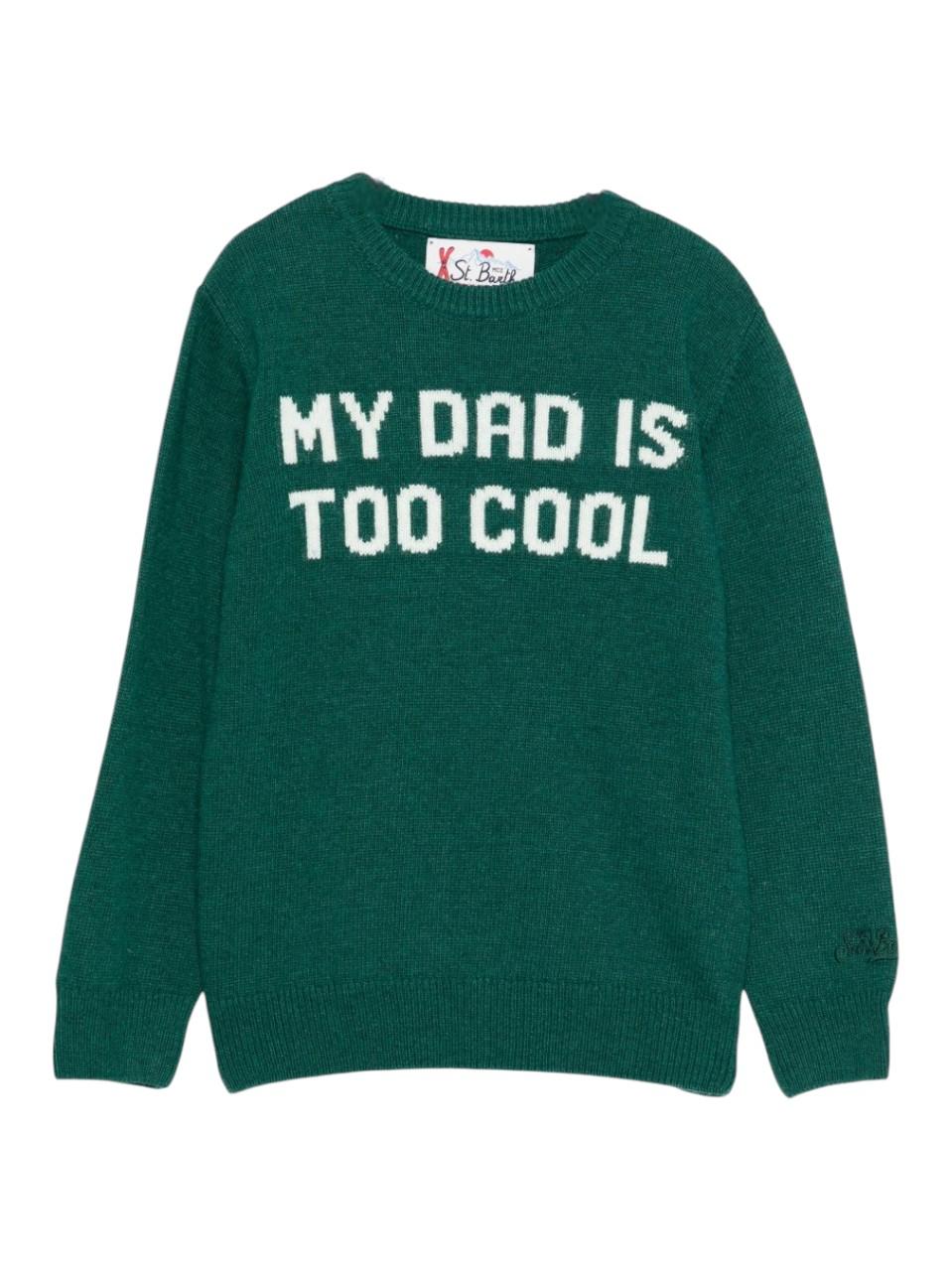Maglione Douglas per bambino MC2 Saint Barth verde con scritta jacquard "My dad is too cool" - Rubino Kids