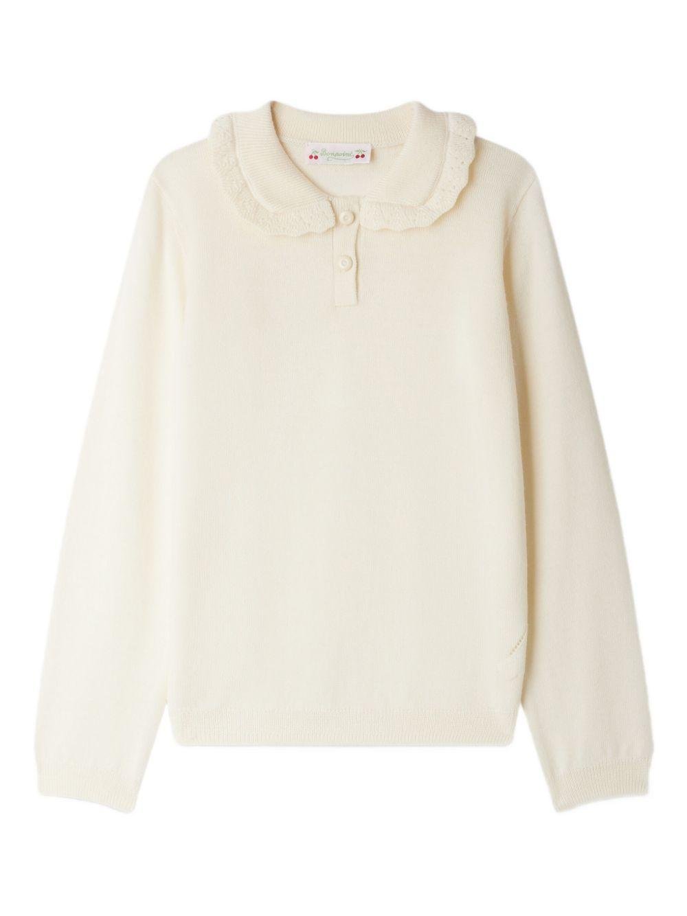 Maglione per bambina Bonpoint Brynja bianco con ruches sullo scollo - Rubino Kids