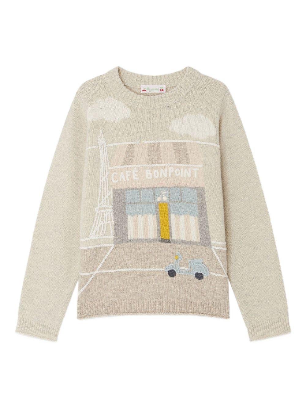 Maglione per bambina Bonpoint Jodora grigio in lana con motivo con ricamo - Rubino Kids