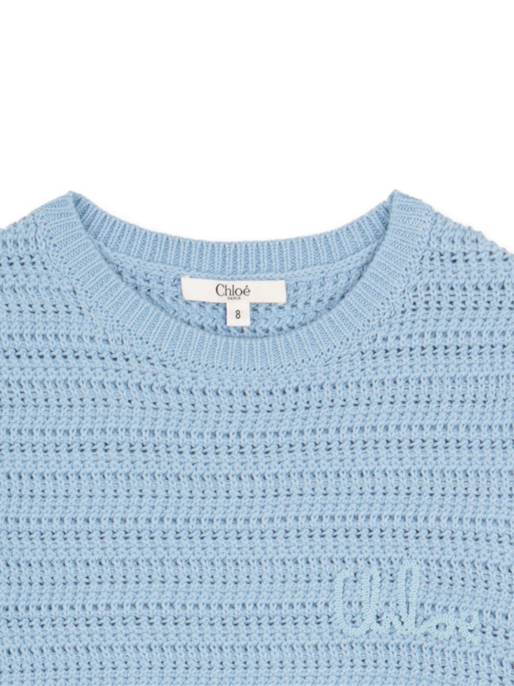 Maglione per bambina Chloé Kids azzurro con lavorazione a uncinetto - Rubino Kids