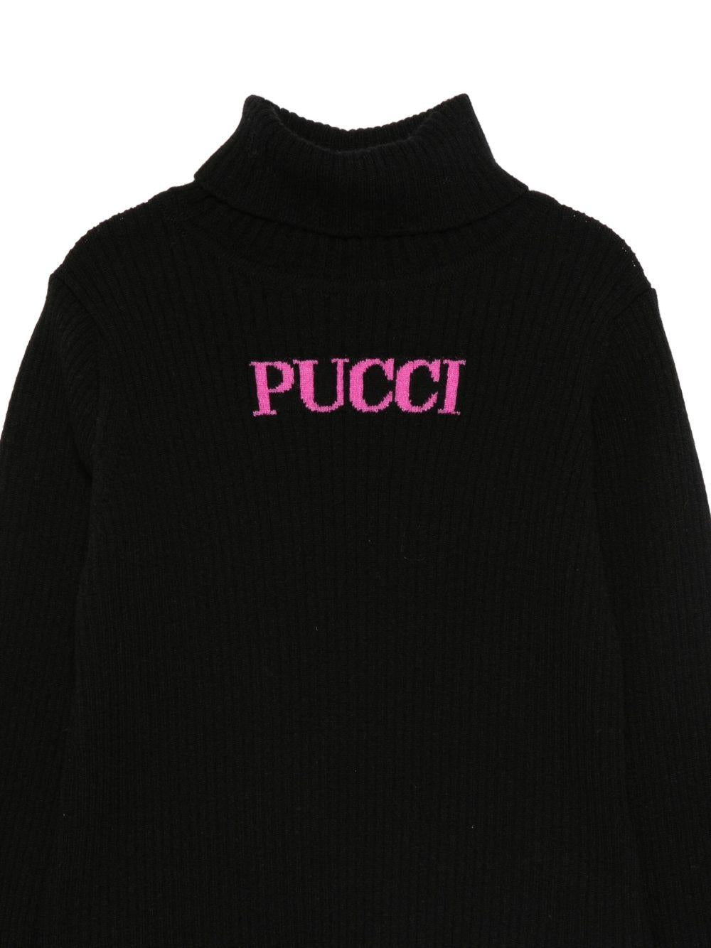 Maglione per bambina Emilio Pucci Junior nero con tessuto a coste - Rubino Kids