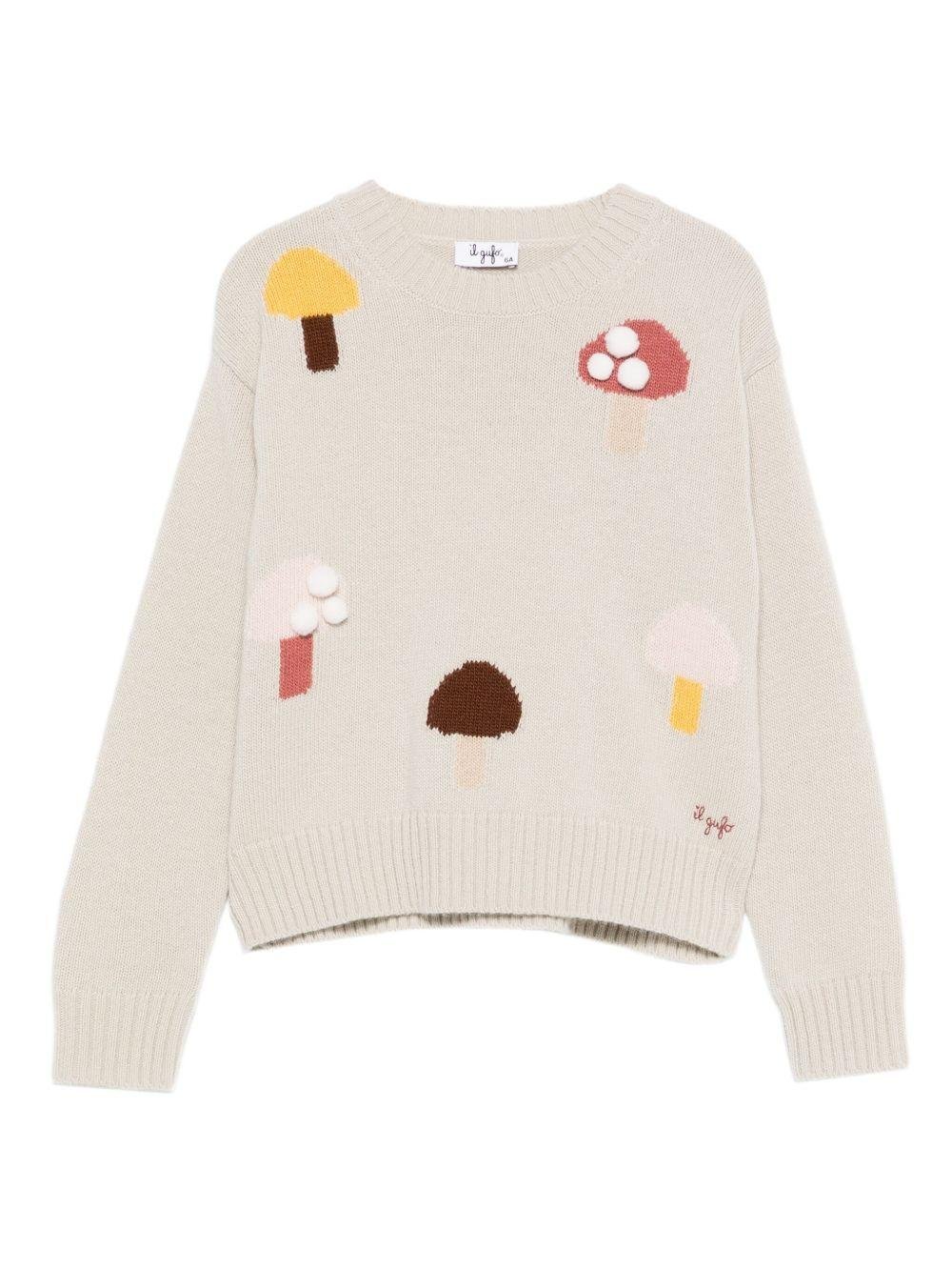 Maglione per bambina Il Gufo grigio con ricamo funghi - Rubino Kids